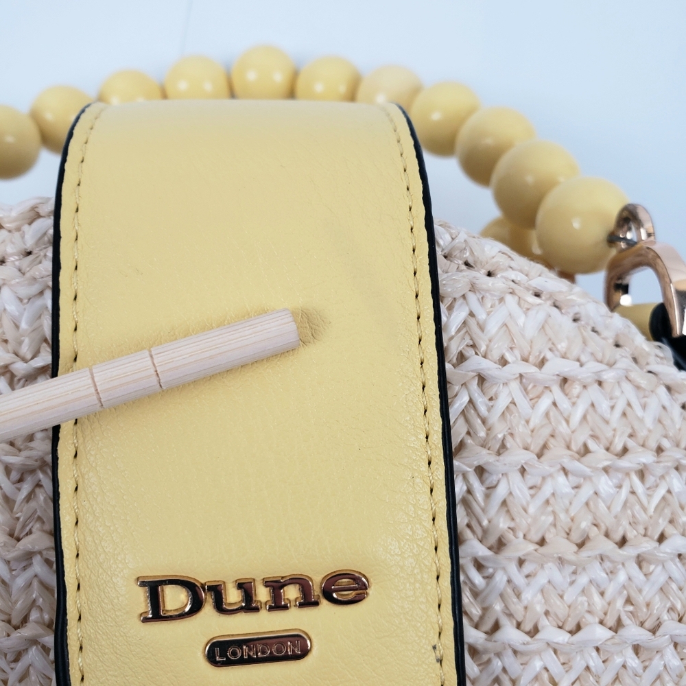 Dune London Beige Yellow Crossbody Bag Snap Zipper Closure Bead Handle No Strap - Picture 13 of 16